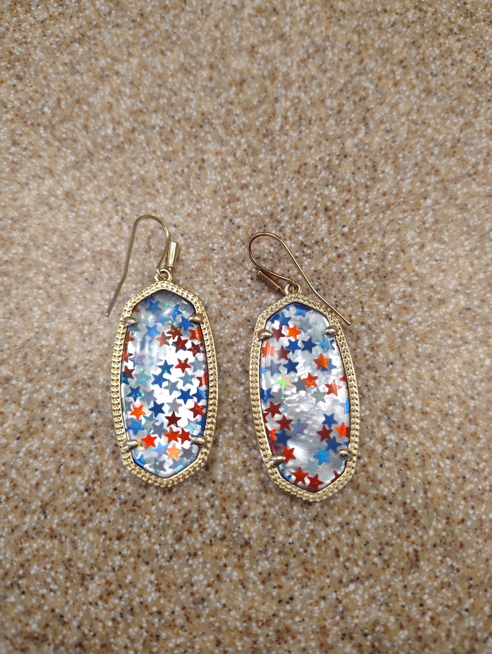 Kendra SCOTT Elle Oval Star Confetti Drop Earrings - Blue, Red, White July 4th